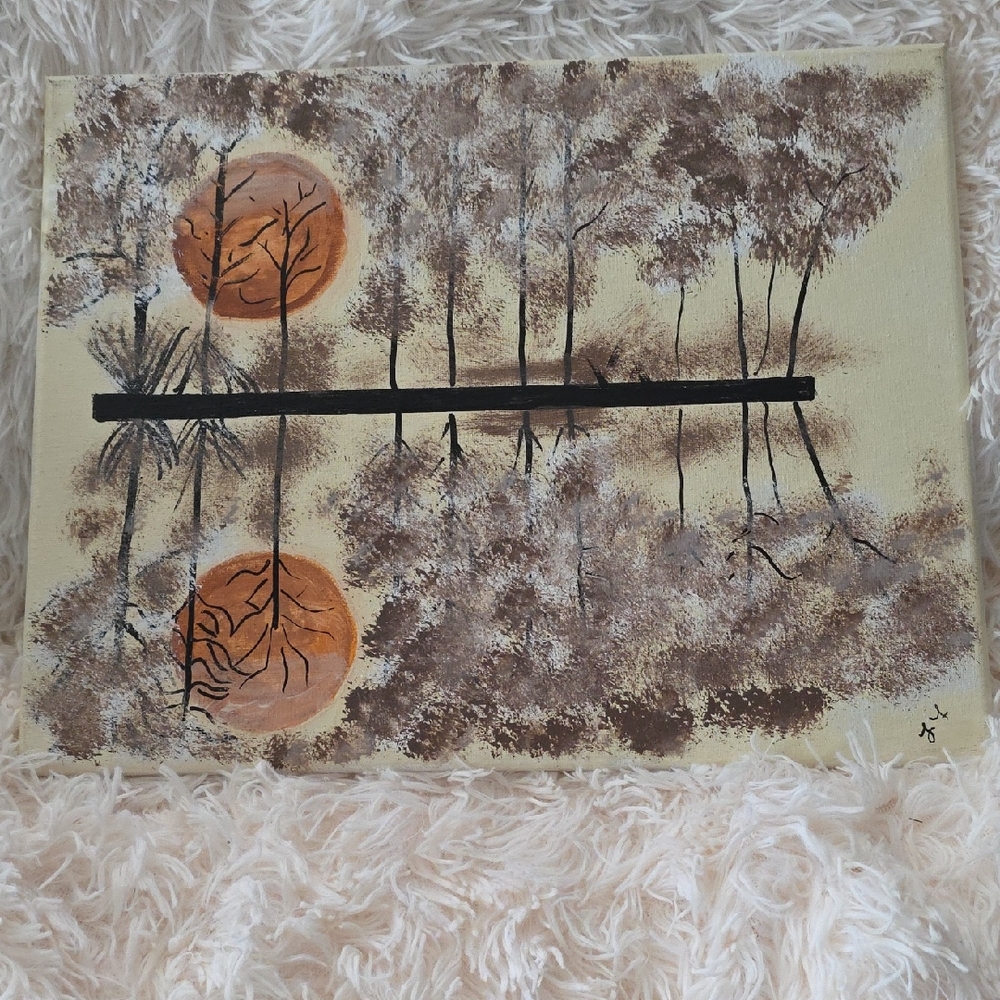 Painting Art Abstract Landscape Canvas Art with Orange and Brown Tones